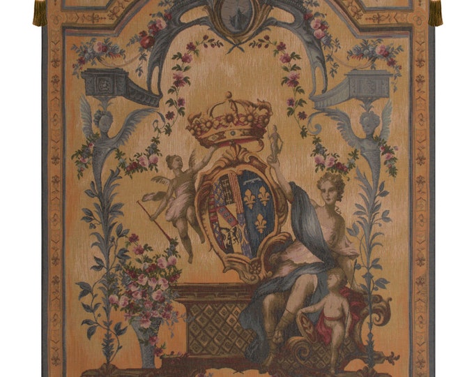 Dame Au Blason Tapestry: French Medieval Woven Wall Hanging