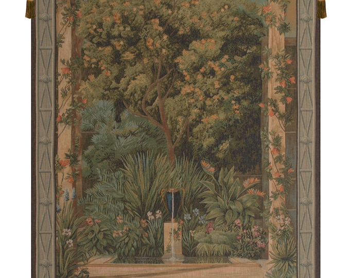 Serre Napoleonienne European Wall Tapestry - Green Tree Decorative Wall Hanging - Woven Jacquard Wall Art - Garden Landscape Wall Tapestry