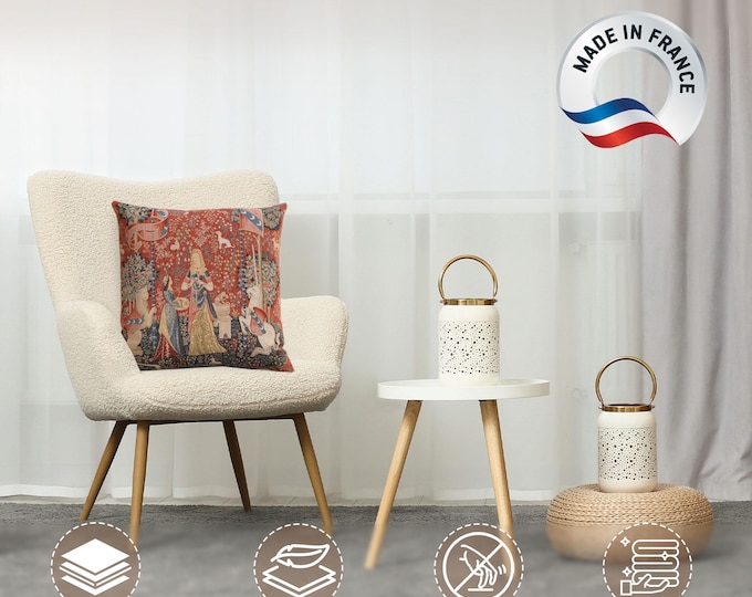 Lady and the Unicorn Tapestry Pillow Cover: Medieval Art Cushion (19x19 Inch)