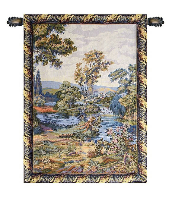 Italian Jacquard Wall Tapestry: Cascata Waterfall Landscape Art