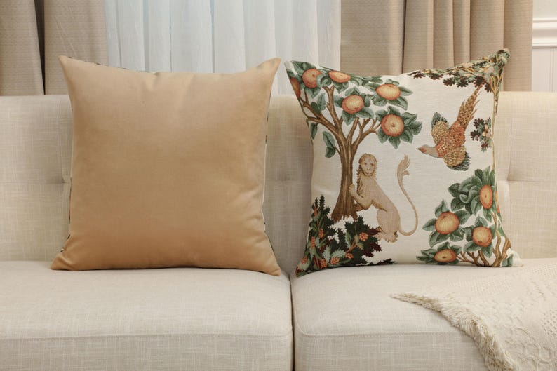 Lion Pheasant Tapestry Throw Pillow Cushion Cover: French Jacquard Woven Medieval (19x19 Inch) image 7