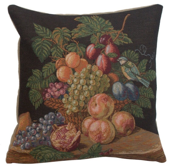 Fruit Basket Tapestry Pillow Cover: French Jacquard Woven Cushion (19x19)