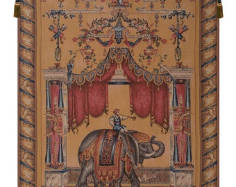 Grotesque Elephant European Wall Tapestry - Woven Jacquard Wall Hanging - Antique Floral Wall Tapestry - Animals Art Unique Wall Décor Art