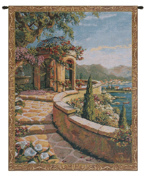 Capri Coast Jacquard Wall Tapestry: Fine Art Painting (26x20 inch)