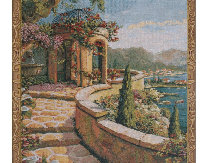 Capri Coast Jacquard Wall Tapestry: Fine Art Painting (26x20 inch)