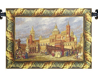 Palermo, The Cathedral European Wall Tapestry - Medieval Jacquard Wall Decor Art - Woven Italian Wall Tapestry - Famous Places Wall Hanging