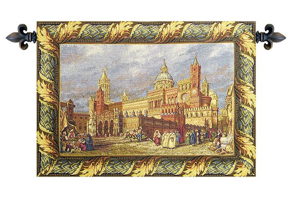 Palermo Cathedral European Medieval Jacquard Wall Tapestry - Italian Woven Art Decor - Famous Place Hanging