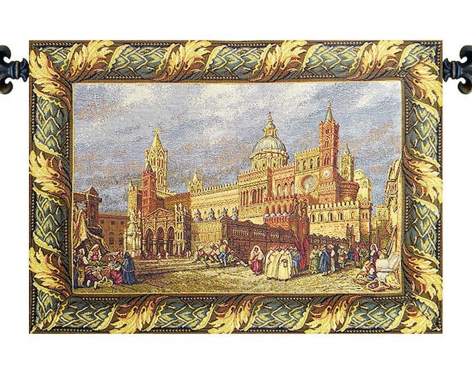 Palermo Cathedral European Medieval Jacquard Wall Tapestry - Italian Woven Art Decor - Famous Place Hanging