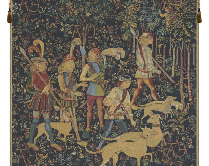 Millefleurs Hunting Tapestry: Medieval Gobelin Jacquard Wall Hanging