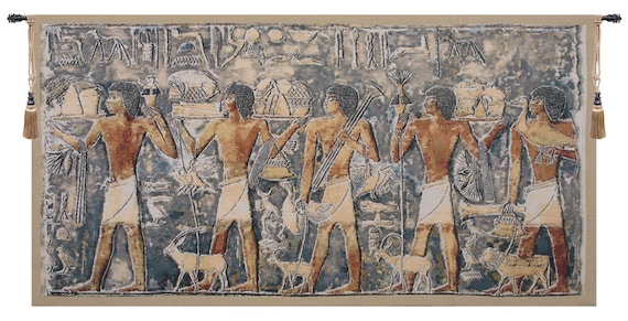 Saqqarah Blue Egyptian Tapestry: Jacquard Woven Wall Art (28x54 inch)