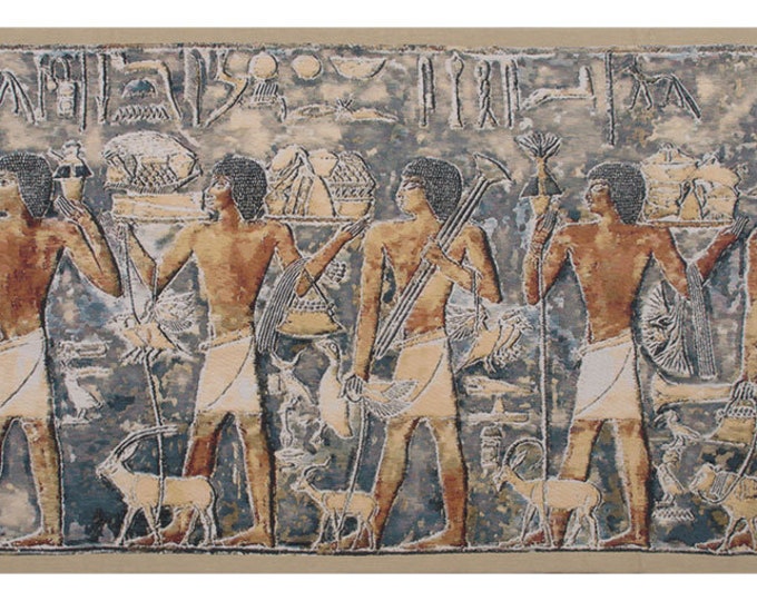 Saqqarah Blue Egyptian Tapestry: Jacquard Woven Wall Art (28x54 inch)