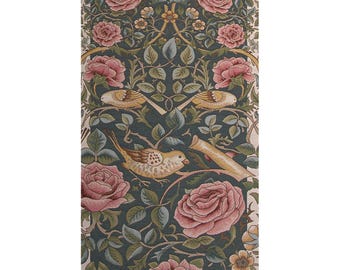 William Morris Table Runner: Roses and Birds Jacquard Tapestry (70x19 inch)