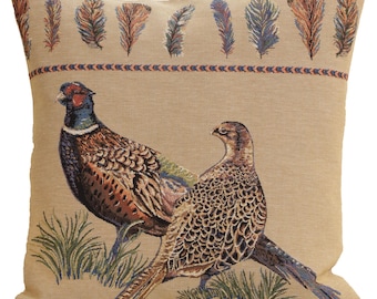 Elegant Belgian Woven Pheasant Tapestry Pillow Cover - 18x18 inch Decorative Cushion for Couch or Sofa