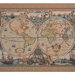 Carte maritime Grande tapisserie murale européenne - Antique Jacquard Wall Decor Art - Tapisserie murale tissée Français - Carte Art Accrochage mural décoratif