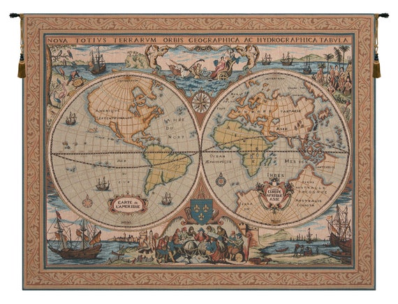 Vintage European Maritime Map Tapestry– Large Jacquard Woven Wall Art Hanging for Home Decor