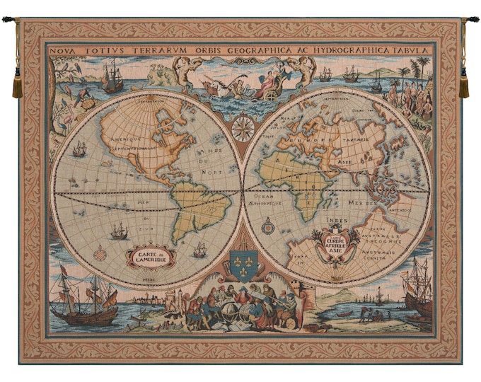 Vintage European Maritime Map Tapestry– Large Jacquard Woven Wall Art Hanging for Home Decor