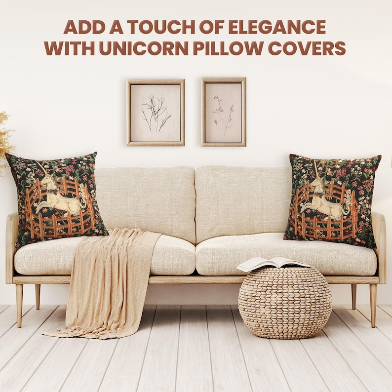 Belgian Woven Unicorn Millefleurs Tapestry Pillow Cover 16x16 Inch - Fantasy Home Decor Cushion Gift image 10