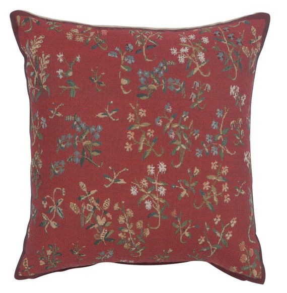 Mille Fleurs Tapestry Cushion Cover: Belgian Woven Floral Pillow, 17x17 inch