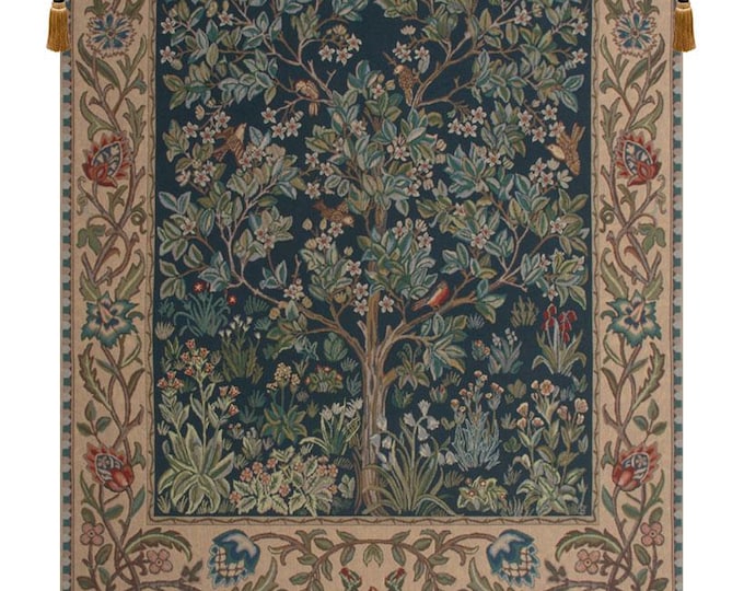William Morris Tree of Life Tapestry Wall Hanging Floral Vintage Woven Cotton Decor