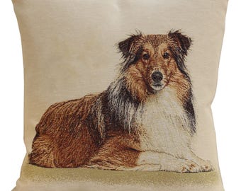 Lassie Tapestry Cushion Cover 18x18 inch - Collie Dog Decorative Pillow Cover - Belgian Woven Throw Pillows Case for Couch & Bed