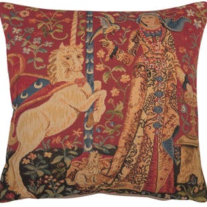 Belgian Wall Tapestry Medieval Taste Art Cushion Covers, 14x14 Inch Gobelin-Belgium Jacquard Woven Medieval Decor Throw Pillow Case