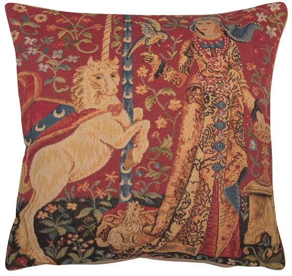 Belgian Wall Tapestry Medieval Taste Art Cushion Covers, 14x14 Inch Gobelin-Belgium Jacquard Woven Medieval Decor Throw Pillow Case