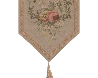 Elegant Aubusson Floral Tapestry Table Runner: Handfinished French-Inspired Decor for Home & Business