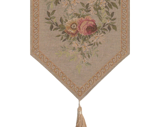 Elegant Aubusson Floral Tapestry Table Runner: Handfinished French-Inspired Decor for Home & Business