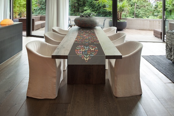 Butterfly Tapestry Table Runner: Belgian Jacquard Woven Cotton, 71x19 inch