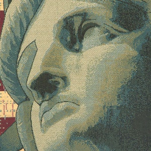 May include: Close-up of the face of the Statue of Liberty, a famous landmark in New York City. The statue is made of copper and has a green patina. The face is weathered and shows signs of age.