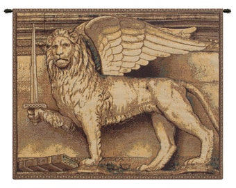 Wall Hangings Lion with Sword Art Wall Tapestry, Italian Living Room Wall Art, Animals Lover Woven Wall Hanging Tapestry Gift For Him/Her