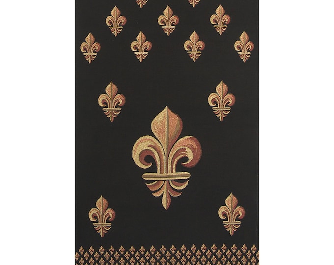 Fleur de Lys Table Runner: Black French Jacquard, Medieval Decor (68x18)