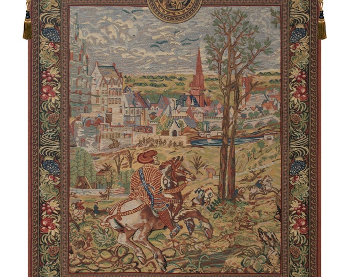 Vieux Brussels Tapestry: Medieval Hunting Scene, Belgian Wall Art