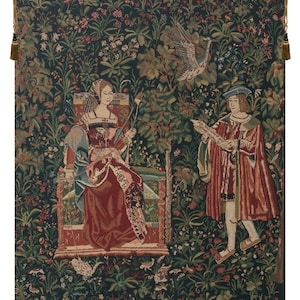 Reading in the Garden Tapestry: Belgian Woven Medieval Wall Art