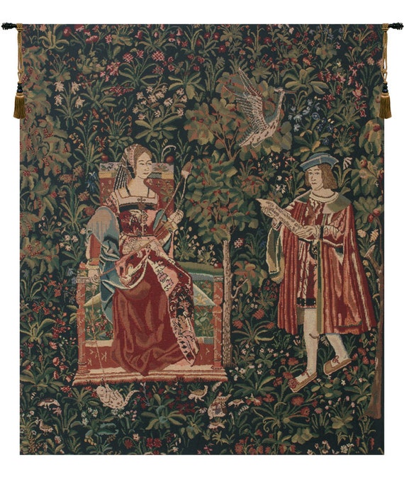 Reading in the Garden Tapestry: Belgian Woven Medieval Wall Art