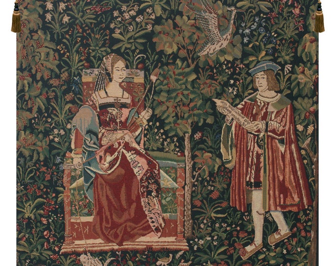 Reading in the Garden Tapestry: Belgian Woven Medieval Wall Art