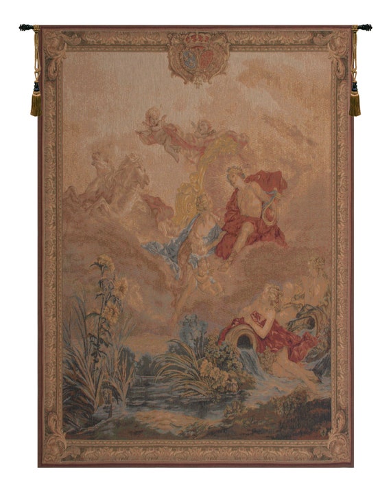 Apollo and Clyte Tapestry: Antique French Woven Wall Hanging (78x58 inch)