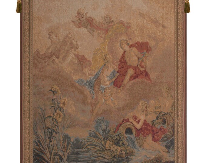 Apollo and Clyte Tapestry: Antique French Woven Wall Hanging (78x58 inch)