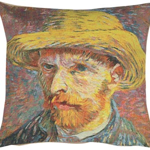 Van Gogh Self Portrait Tapestry Pillow Cover, Belgian Woven Cushion Case (14x14 Inch)