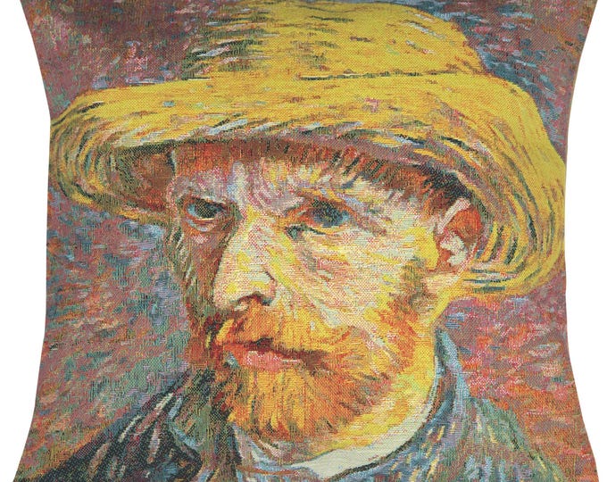 Van Gogh Self Portrait Tapestry Pillow Cover, Belgian Woven Cushion Case (14x14 Inch)