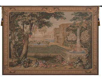 Verdure Fontaine  European Wall Tapestry - Jacquard Medieval Wall Art - Woven Unique Wall Décor Art - Landscape Decorative Wall Hanging