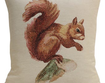 Red Squirrel Tapestry Pillow Cover 18x18 inch – Handwoven Cushion Cover – Stylish Decorative Throw Pillow Case for Sofa