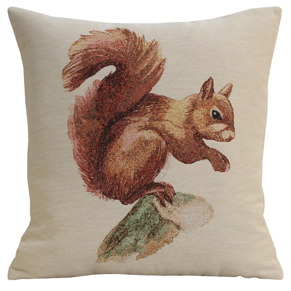 Handwoven Red Squirrel Tapestry Cushion Cover - 18x18  Inch Decorative Throw Pillow for Sofa