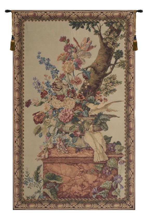 Pigeon & Floral Urn Belgian Tapestry: European Wall Decor (40x26 inch)