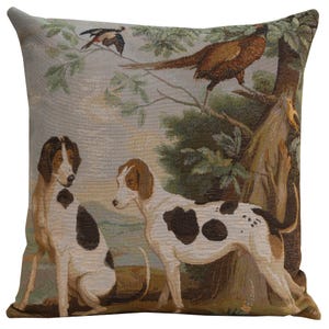狩猟犬のタペストリー枕カバー 19 x 19 インチ - ジャカード織りクッションカバー - ロイヤル ドッグ ラバーズ装飾トス枕カバー