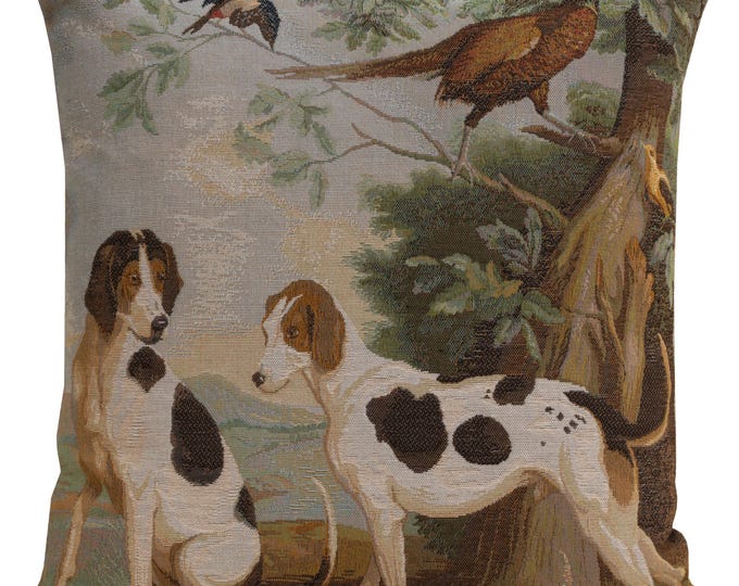 Hunting Dog Tapestry Pillow Cover 19x19 inch – Jacquard Woven Cushion Cover – Royal Dog Lovers Decorative Toss Pillow Case