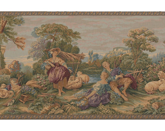 Pastorale Wall Tapestry: Woven Italian Art, Romantic Scene (26x76 inch)