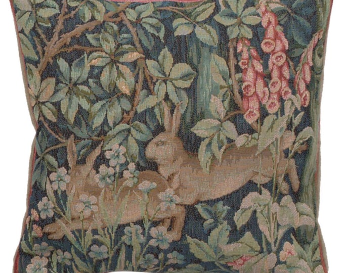 William Morris Tapestry Pillow Cover: Two Hares, 100% Cotton, Woven in France