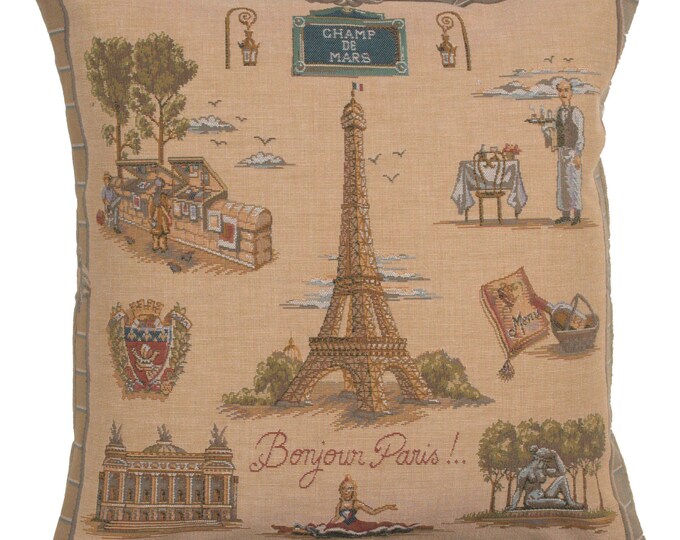 Paris Eiffel Tower Tapestry Pillow Cover: Woven French Cushion (19x19 inch)