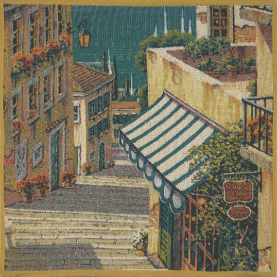 Bellagio Village I Belgian Tapestry Cushion Cover 17x17 Inch
